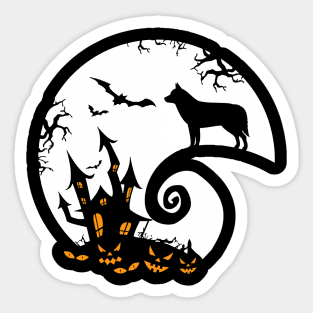 Funny Siberian Husky And Moon Halloween Costume Sticker